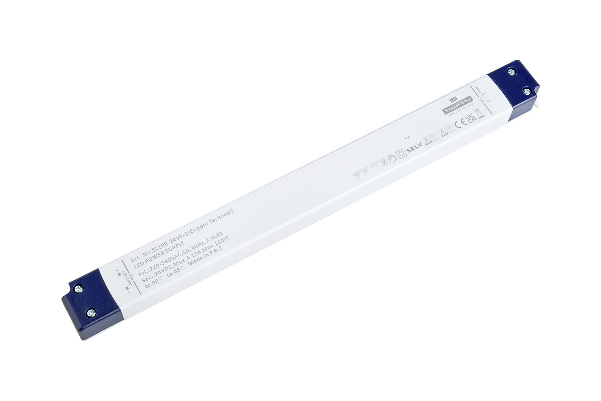 SL100-24VF-1  100W, Constant Voltage Non Dimmable LED Driver, 24VDC, 4.17A, Input 200-240VAC 50/60Hz, IP20.